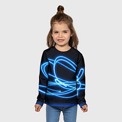 Лонгслив детский Неоновые голубые волны на черном фоне, цвет: 3D-принт — фото 2