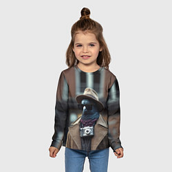 Лонгслив детский Голубь шпион с ретро фотокамерой, цвет: 3D-принт — фото 2