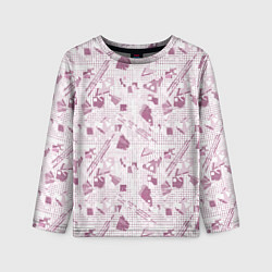 Лонгслив детский Мемфис бордовый на белом геометрический клетчатый, цвет: 3D-принт