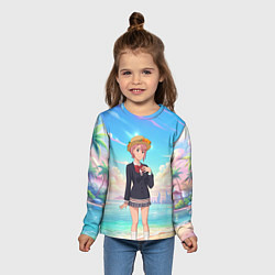 Лонгслив детский Дандадан Сиратори Айра на берегу моря, цвет: 3D-принт — фото 2