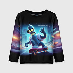 Лонгслив детский Bender is a skateboarder in neon street - ai art, цвет: 3D-принт