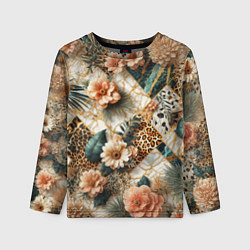 Детский лонгслив Цветы на кусках мрамора и леопардовом узоре