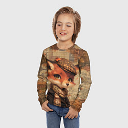 Лонгслив детский Лисенок на винтажном фоне, цвет: 3D-принт — фото 2