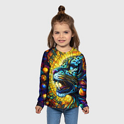 Лонгслив детский Морда свирепого леопарда - витраж, цвет: 3D-принт — фото 2