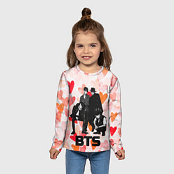 Лонгслив детский BTS на фоне сердечек, цвет: 3D-принт — фото 2