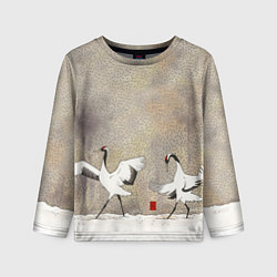 Детский лонгслив Журавли зимняя акварель