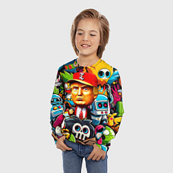 Лонгслив детский Дональд Трамп в компании мультяшных персонажей, цвет: 3D-принт — фото 2
