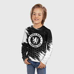 Лонгслив детский Челси соты черно белые краски, цвет: 3D-принт — фото 2
