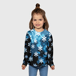 Лонгслив детский Стилизованный паттерн со снежинками тёмно-синий, цвет: 3D-принт — фото 2