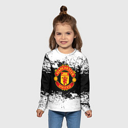 Лонгслив детский Манчестер Юнайтед черно белые краски лого, цвет: 3D-принт — фото 2