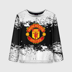 Лонгслив детский Манчестер Юнайтед черно белые краски лого, цвет: 3D-принт