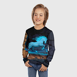 Лонгслив детский Лошадь в синем свете, цвет: 3D-принт — фото 2