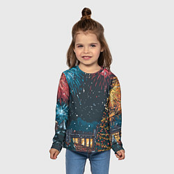 Лонгслив детский Новогодний салют, цвет: 3D-принт — фото 2