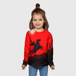 Лонгслив детский Всадник на коне - красный фон, цвет: 3D-принт — фото 2