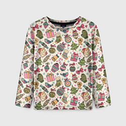 Лонгслив детский Новогодний паттерн, цвет: 3D-принт