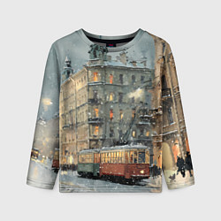 Детский лонгслив Трамваи в зимнем Санкт-Петербурге