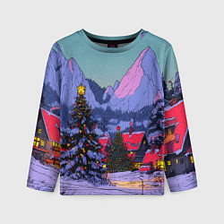 Лонгслив детский Новогодние елки в горном городке, цвет: 3D-принт