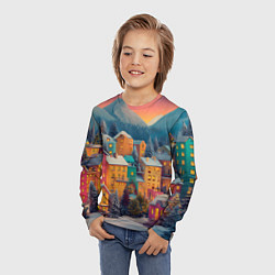 Лонгслив детский Новогодний город в горах, цвет: 3D-принт — фото 2