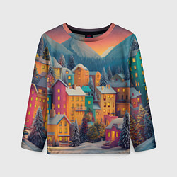 Детский лонгслив Новогодний город в горах