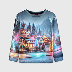 Лонгслив детский Городок в новогодних огоньках, цвет: 3D-принт