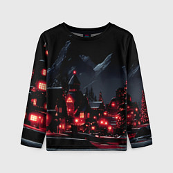 Лонгслив детский Новогодняя ночь и красные гирлянды, цвет: 3D-принт