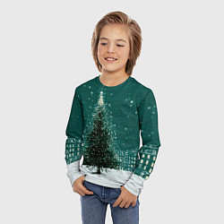 Лонгслив детский Новый год в зеленом стиле, цвет: 3D-принт — фото 2