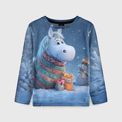 Лонгслив детский Новогодняя лошадь с подарками, цвет: 3D-принт