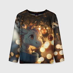 Детский лонгслив Лошадка под новогодней елкой