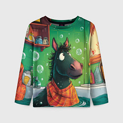 Детский лонгслив Лошадь моется в ванной