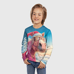 Лонгслив детский Новогодняя лошадь в очках, цвет: 3D-принт — фото 2