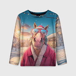 Лонгслив детский Удивленная лошадь в очках, цвет: 3D-принт
