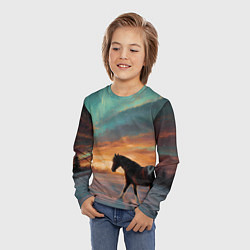 Лонгслив детский Лошадь на фоне северного сиянми, цвет: 3D-принт — фото 2