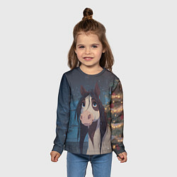 Лонгслив детский Белая пятнистая новогодняя лошадка, цвет: 3D-принт — фото 2