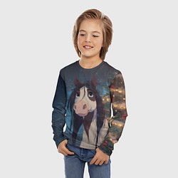 Лонгслив детский Белая пятнистая новогодняя лошадка, цвет: 3D-принт — фото 2