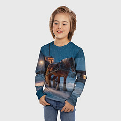 Лонгслив детский Новогодняя лошадка с повозкой, цвет: 3D-принт — фото 2