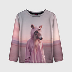 Лонгслив детский Лошадка в худи, цвет: 3D-принт