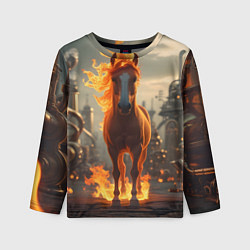 Лонгслив детский Огненная лошадь в стиле стимпанк, цвет: 3D-принт