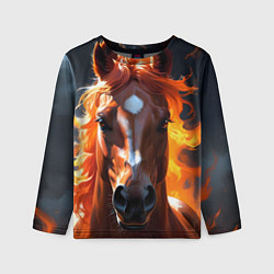 Лонгслив детский Огненная лошадь на темном, цвет: 3D-принт