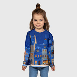Лонгслив детский Синяя новогодняя елочка во дворе, цвет: 3D-принт — фото 2