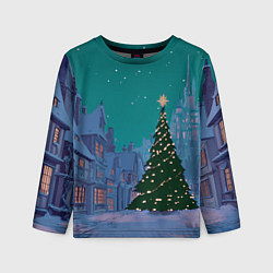 Детский лонгслив Зеленая новогодняя елка во вдоре