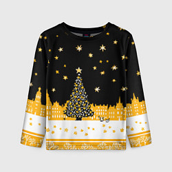 Детский лонгслив Новый год в черно-желтом стиле