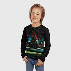 Лонгслив детский Новый год на черном фоне, цвет: 3D-принт — фото 2
