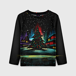Детский лонгслив Новый год на черном фоне