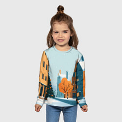 Лонгслив детский Новогодняя улица, цвет: 3D-принт — фото 2