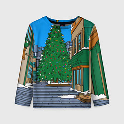Детский лонгслив Мультяшный новогодний двор