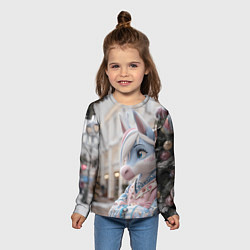 Лонгслив детский Новогодняя лошадка у елки, цвет: 3D-принт — фото 2