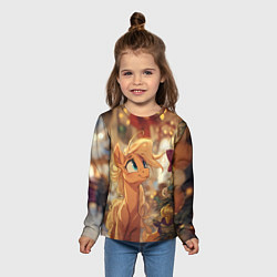 Лонгслив детский Милая лошадка любуется елкой, цвет: 3D-принт — фото 2