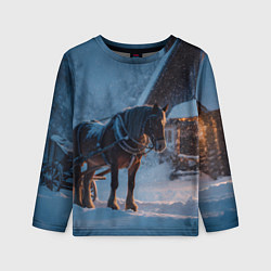 Детский лонгслив Лошадь у избы