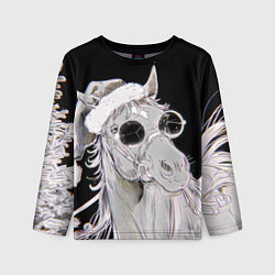 Лонгслив детский Новогодняя лошадь в круглых очках, цвет: 3D-принт