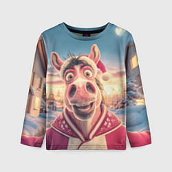 Лонгслив детский Счастливая новогодняя лошадь, цвет: 3D-принт